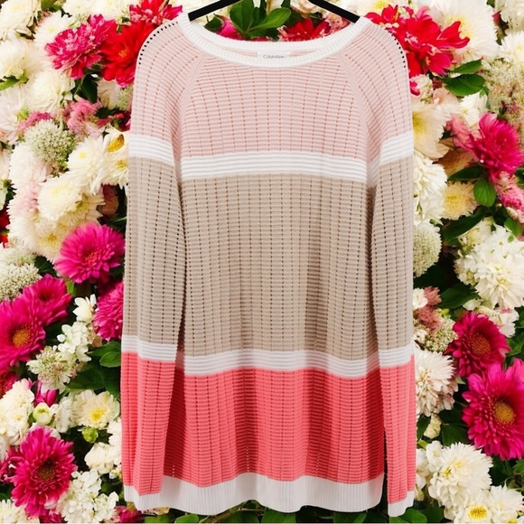 Calvin Klein Colorblock Knit Long Sleeve Career Casual Comfort Chic Size M - Picture 1 of 9